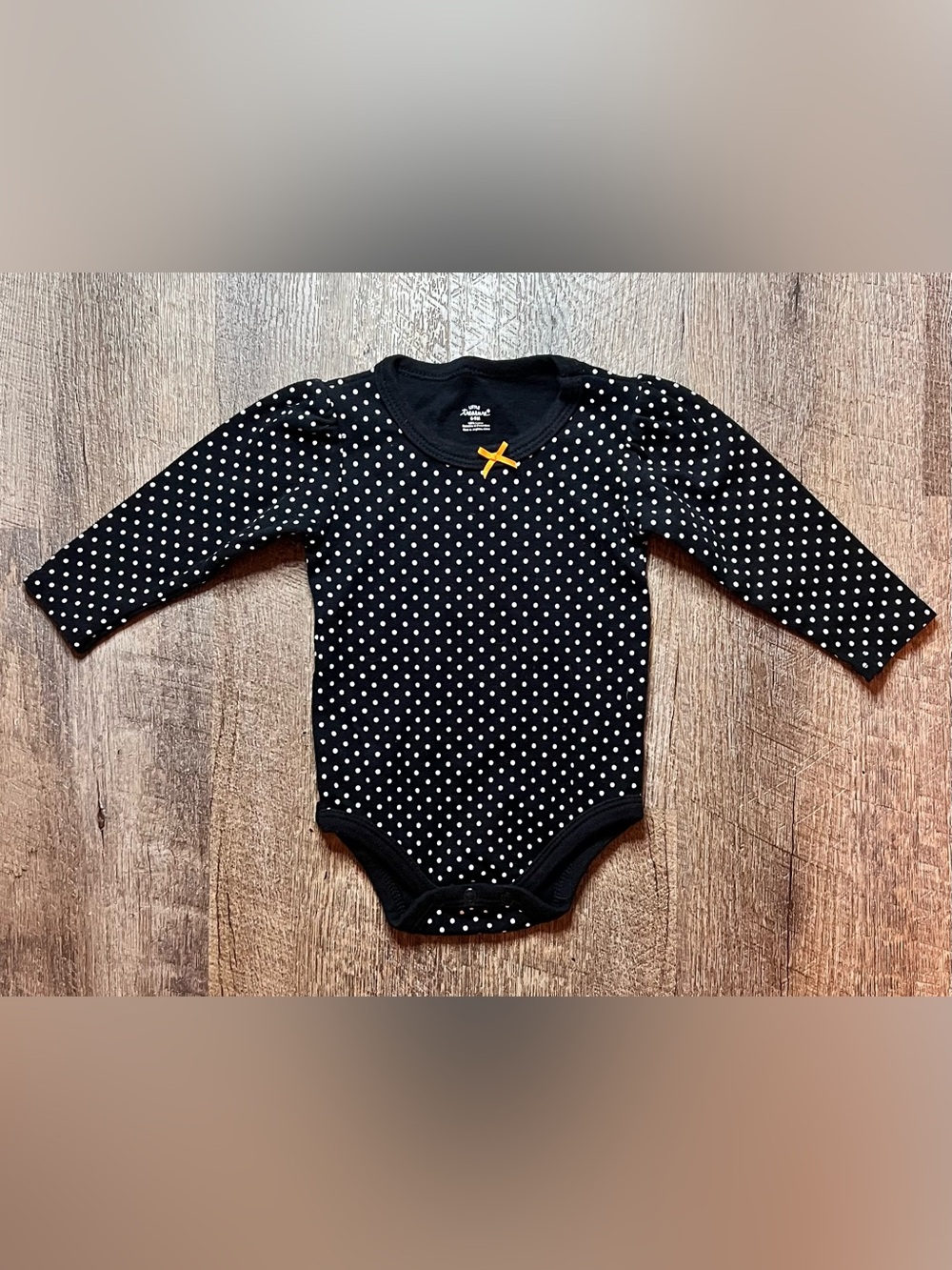 Little Treasure Girls 6-9M Black White Polka Dot Long Sleeve Bodysuit